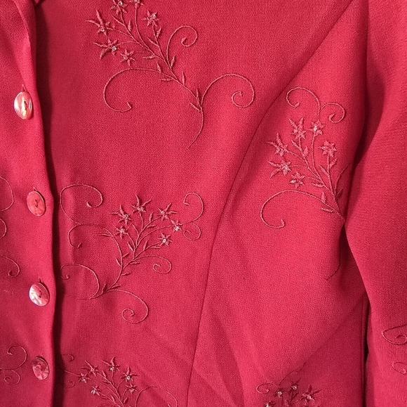 Plaza South Blazer Jacket Women Sz P14 Red Embroidered Flare Sleeves Button Up - Picture 8 of 13